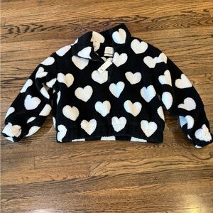 Francesca’s Black & White Heart Slightly Cropped Sherpa Pullover Half Zip Jacket